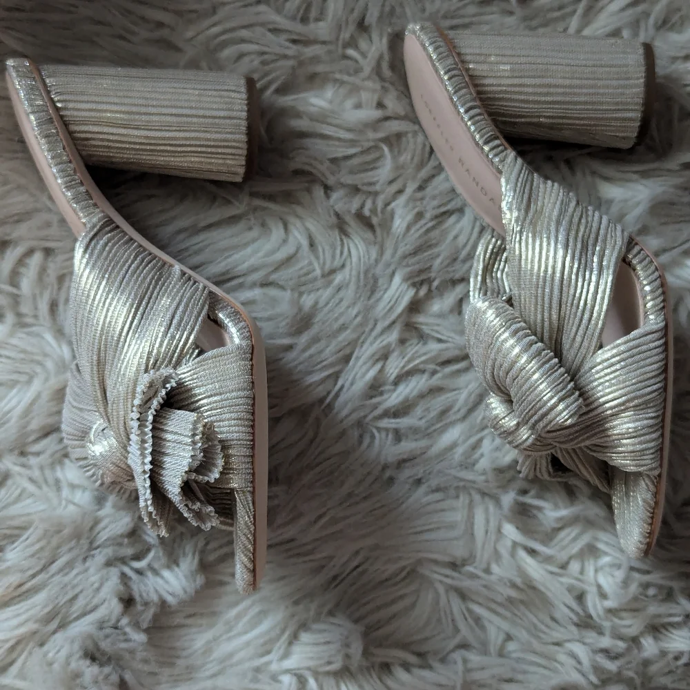 NWT Loeffler Randall Penny Platinum Pleated Bow Heels - Picture 12 of 16